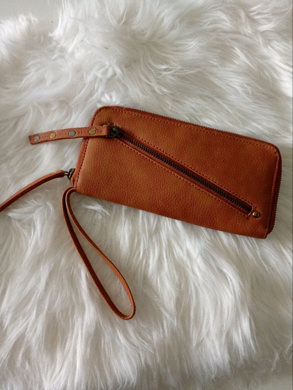 Free People | Cognac Vegan Leather Wristlet Clutch